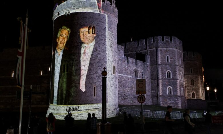 Trump, Jeffrey Epstein images projected on Windsor Castle