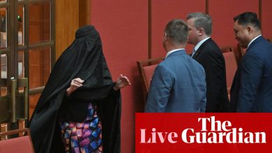 Australia politics live: Pauline Hanson ejected from Senate as ‘disgraceful’ burqa stunt condemned by senators from across political divide | Australia news
