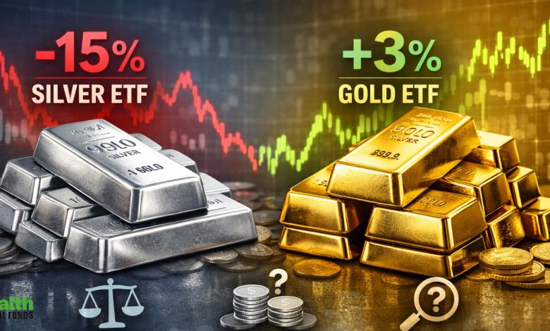 Silver ETFs tumble 15% in one month, gold ETFs gain 3%. What should investors do?