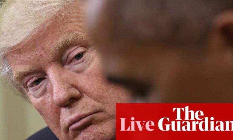 Trump says he approved sharing video with racist images of Obamas but claims he didn’t see part ‘that people don’t like’ – as it happened | Donald Trump