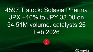 4597.T stock: Solasia Pharma JPX +10% to JPY 33.00 on 54.51M volume: catalysts 26 Feb 2026 4597.T stock: Solasia Pharma JPX +10% to JPY 33.00 on 54.51M volume: catalysts 26 Feb 2026