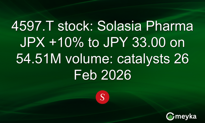 4597.T stock: Solasia Pharma JPX +10% to JPY 33.00 on 54.51M volume: catalysts 26 Feb 2026