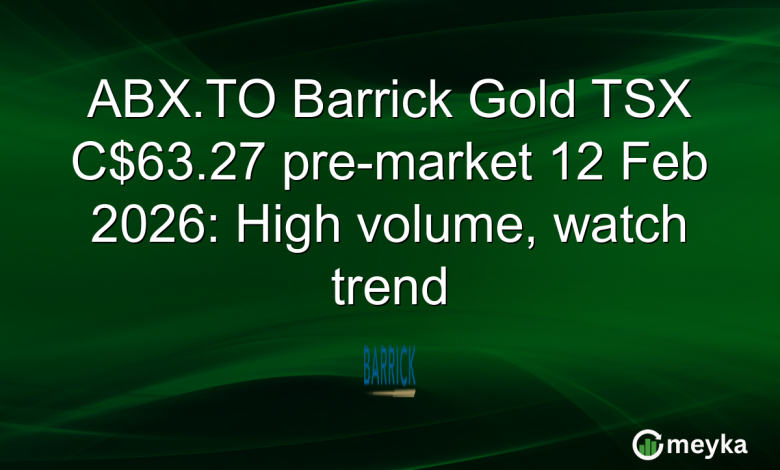 ABX.TO Barrick Gold TSX C.27 pre-market 12 Feb 2026: High volume, watch trend