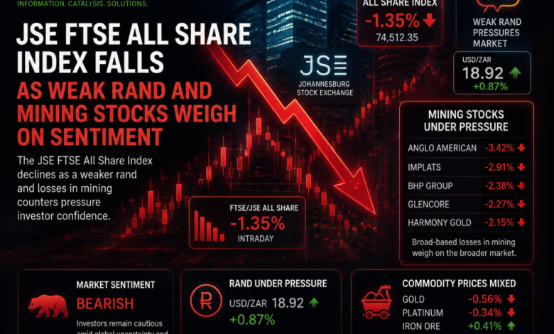 JSE FTSE All Share Index Falls as Weak Rand and Mining Stocks Weigh on Sentiment JSE FTSE All Share Index Falls as Weak Rand and Mining Stocks Weigh on Sentiment