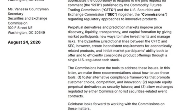 Coinbase Urges SEC, CFTC to Resolve Overlapping Jurisdiction on Perpetual Futures Coinbase Urges SEC, CFTC to Resolve Overlapping Jurisdiction on Perpetual Futures