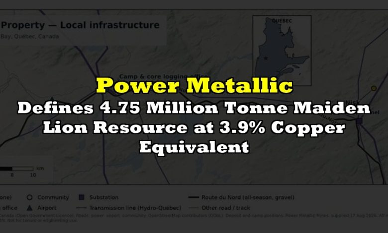 Power Metallic Defines 4.75 Million Tonne Maiden Lion Resource at 3.9% Copper Equivalent Power Metallic Defines 4.75 Million Tonne Maiden Lion Resource at 3.9% Copper Equivalent